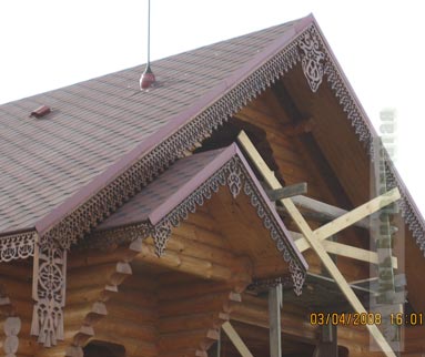 Carved front boards in the wooden house