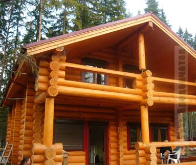 Handcrafted log home made of a round log