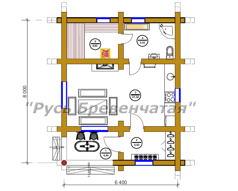 Баня сруб, план 1 го этажа